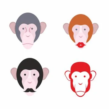 Set of facial monkey. Monkey with a mustache. various of animals. Vector illu 스톡 일러스트