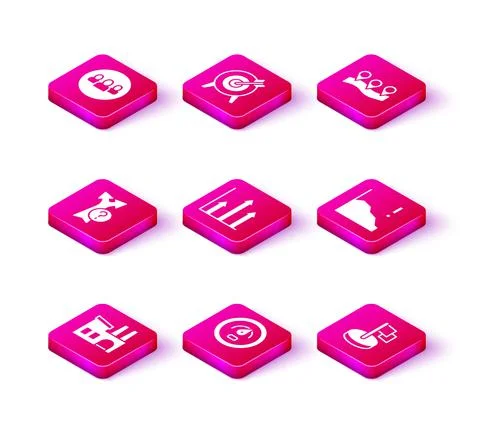 Set Factory, Digital speed meter, Arrow, Pie chart infographic, Flag, Financial Stock Illustration