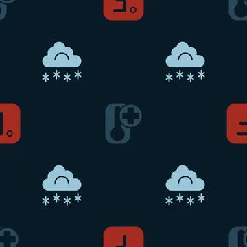 Set Fahrenheit, Thermometer and Cloud with snow on seamless pattern. Vector Stock Illustration