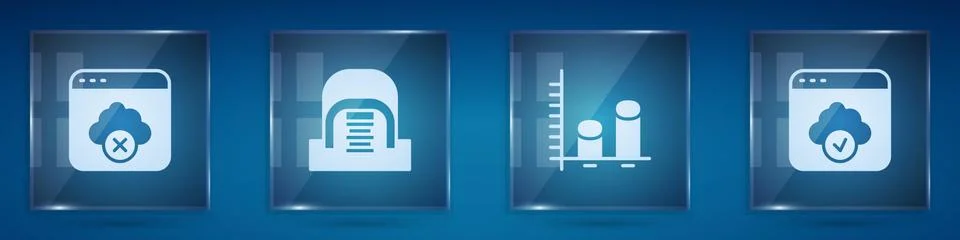 Set Failed access cloud storage, Hangar with servers, Data analysis and Cloud Stock Illustration