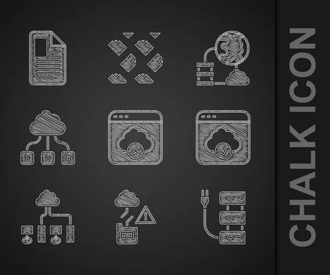 Set Failed access cloud storage, Cloud technology data transfer, Server Illustrazione stock