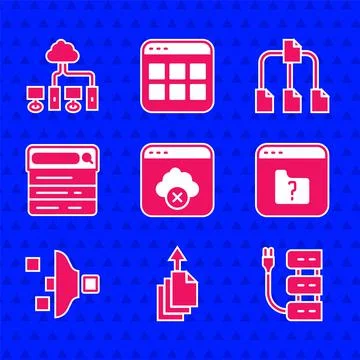 Set Failed access cloud storage, Data export, Server, File missing, Filter Illustrazione stock