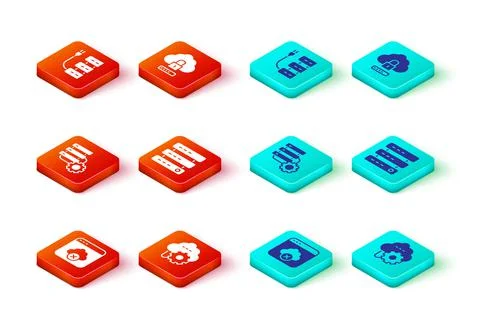 Set Failed access cloud storage, Cloud technology data transfer, Server and gear Illustrazione stock