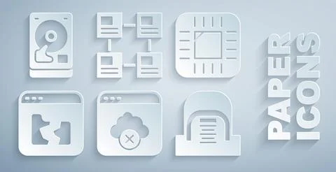 Set Failed access cloud storage, Processor with CPU, Broken file, Hangar se.. Stock Illustration