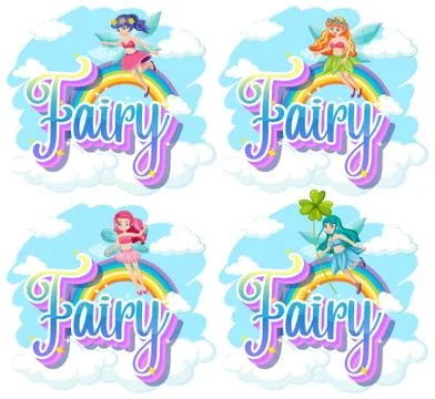 Set of fairy and pixie logo with little fairies on white background 스톡 일러스트