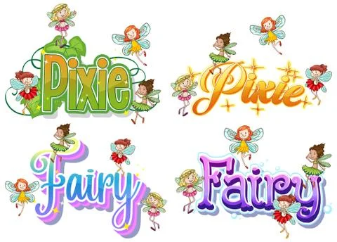 Set of fairy and pixie logo with little fairies on white background 스톡 일러스트