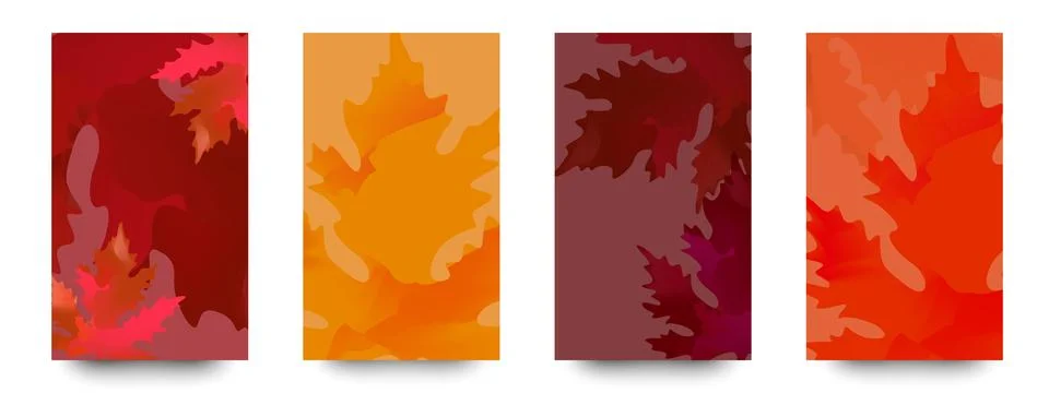Set of fall abstract posters with maple leaves. Stock Illustration