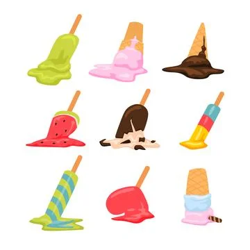 Set of fallen ice cream set collection, Popsicle soft waffle cone drop down.. Stock Illustration