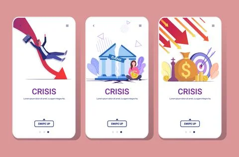 Set falling arrows decrease economy stretching rising drop financial crisis Stock Illustration