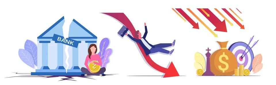 Set falling arrows decrease economy stretching rising drop financial crisis Stock Illustration