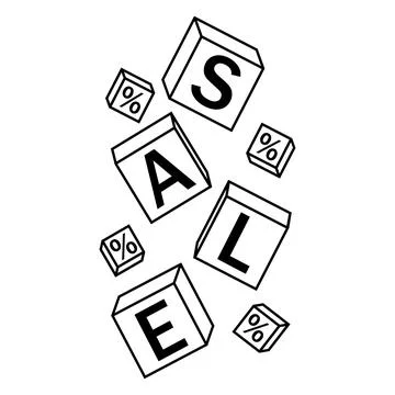 Set of falling discount cubes on a white background, black outline vector Illustrazione stock