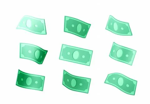 Set of falling dollar bills in different views Stock Illustration