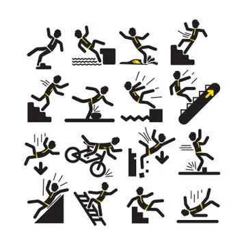 Set of falling man in warning signs Stock Illustration