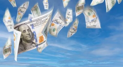 Set of Falling or Floating $100 Bills United States Currency - Money Fallin.. 스톡 사진
