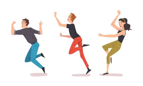 Set of falling people. Slipping men and woman with frightened face expression Stock Illustration