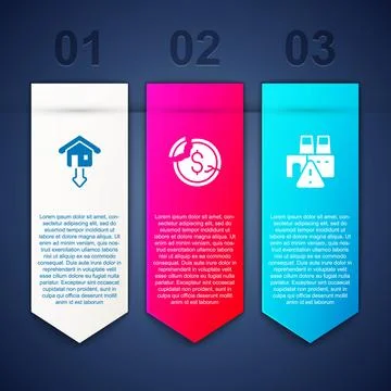 Set Falling property prices, Dollar rate decrease and Shutdown of factory Stock Illustration