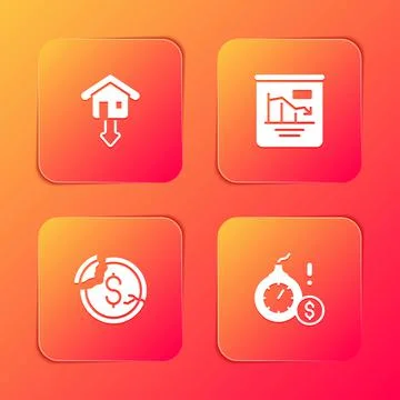 Set Falling property prices, Pie chart infographic, Dollar rate decrease and 库存插图