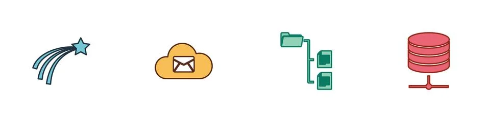Set Falling star, Cloud mail server, Folder tree and Server, Data, Web Hosting 스톡 일러스트
