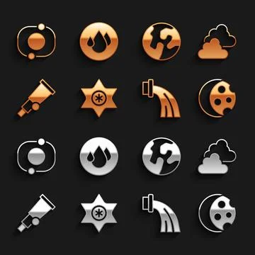 Set Falling star, Cloudy weather, Eclipse of sun, Aquarius zodiac, Telescop.. 스톡 일러스트