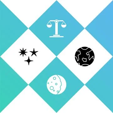 Set Falling star, Eclipse of the sun, Libra zodiac and Planet Earth icon. Vector Stock Illustration