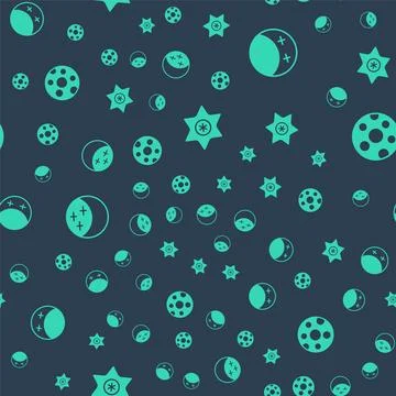 Set Falling star, Eclipse of the sun, and Full moon on seamless pattern. Vector Ilustração Stock