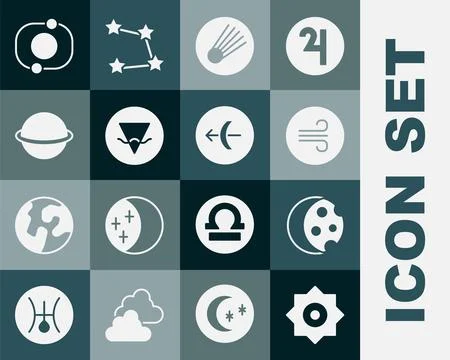 Set Falling star, Eclipse of the sun, Windy weather, Comet, Earth element Ilustração Stock