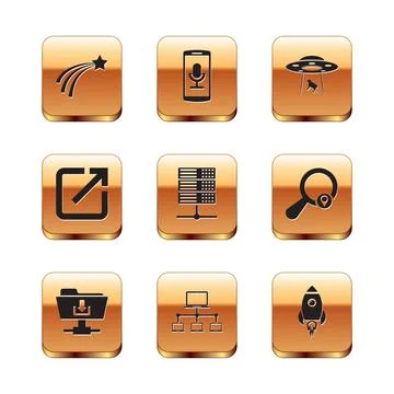 Set Falling star, FTP folder download, Computer network, Server, Data, Web Illustrazione stock