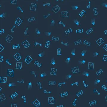 Set Falling star, , Mobile recording and Unknown document on seamless pattern Stock Illustration