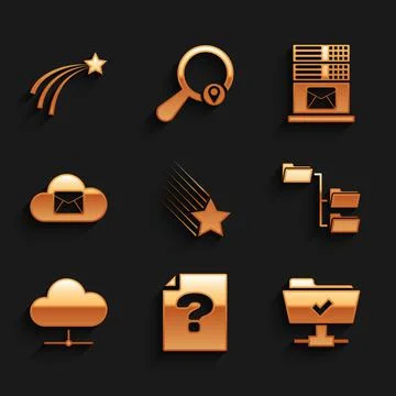 Set Falling star, Unknown document, FTP operation successful, Folder tree Stock Illustration