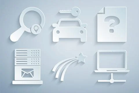 Set Falling star, Unknown document, Mail server, Computer network, Car rental Stock Illustration