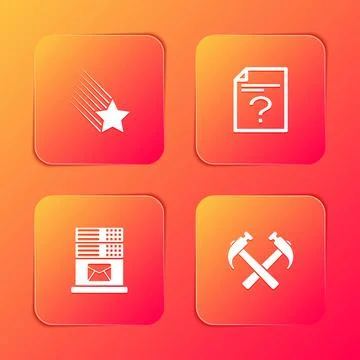 Set Falling star, Unknown document, Mail server and Two crossed hammers icon. 스톡 일러스트