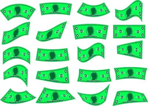 Set of Falling Vector Green Banknotes (Isolated) Stock Illustration