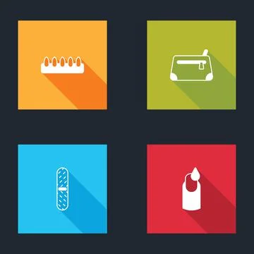 Set False nails, Cosmetic bag, Nail file and Manicure icon. Vector Stock Illustration