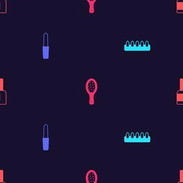 Set False nails, Nail file, and Bottle of polish on seamless pattern. Vector Stock Illustration