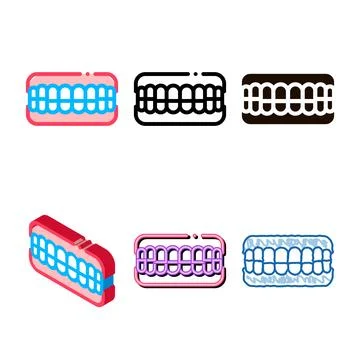 Set of false teeth stomatology concepts vector sign icon Stock Illustration