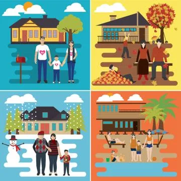 Set of family outing vector icons Stock Illustration