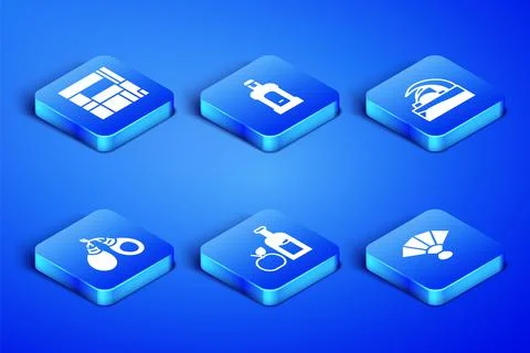 Set Fan flamenco, House Edificio Mirador, Apple cider bottle, Castanets, Orujo 스톡 일러스트