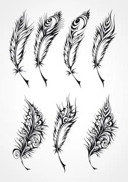 Set of fantastical feathers Stock Illustration