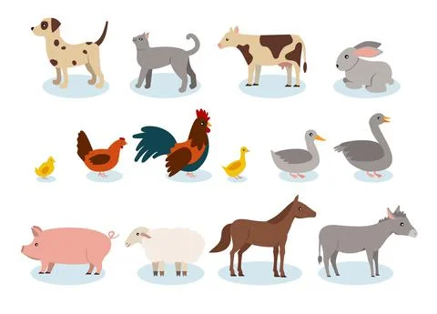 Set of farm animals flat style on white background Illustrazione stock