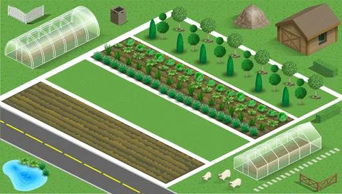 Set of farm planning elements trees plants Stock Illustration