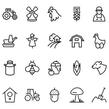 Set of farm Related Vector Lines Icons. Stock Illustration