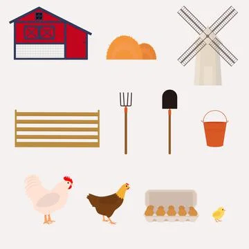Set of farm-themed elements. Flat vector illustration Illustrazione stock