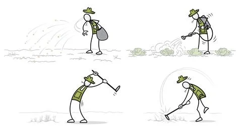 Set of farmer at outdoor activities. Vector Print illustration Stock Illustration