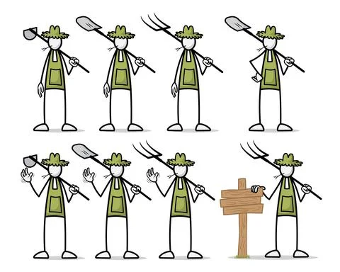 Set of farmer at outdoor activities. Vector Print illustration Stock Illustration