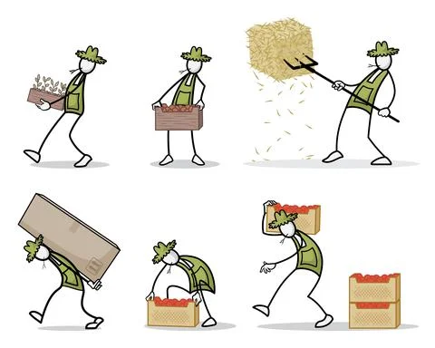 Set of farmer at outdoor activities. Vector Print illustration Stock Illustration