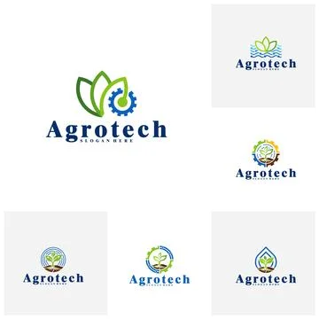 Set of Farming tech with gear logo design vector template, Creative Smart F.. Ilustração Stock