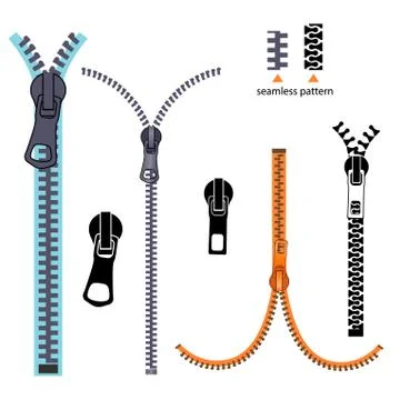 Set fashion Elements. Basic Plastic Zipper. Open and closed lock Stock Illustration