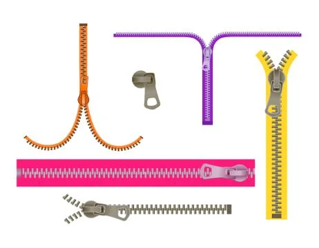 Set fashion Elements. Basic Plastic Zipper. Open and closed lock. Repeating Stock Illustration