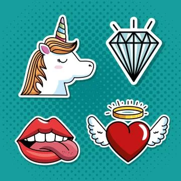 Set of fashion patch badges Stock Illustration