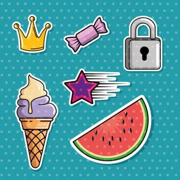 Set of fashion patch badges Stock Illustration